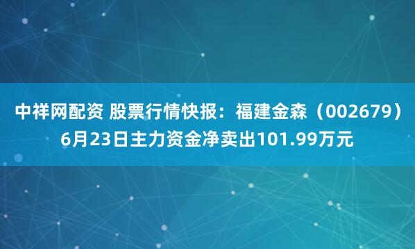 中祥网配资 股票行情快报：福建金森（002679）6月23日主力资金净卖出101.99万元